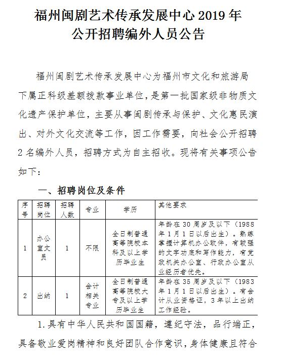 南安市剧团最新招聘启事